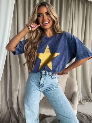 Dekatyzowany t-shirt STAR – granatowy By Me
