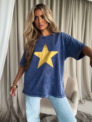 Dekatyzowany t-shirt STAR – granatowy By Me