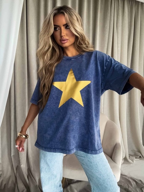 Dekatyzowany t-shirt STAR – granatowy By Me