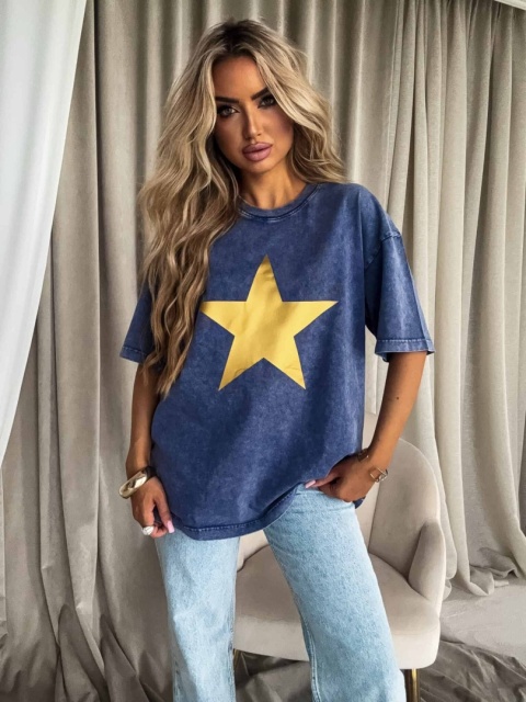 Dekatyzowany t-shirt STAR – granatowy By Me