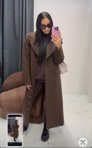 Długi płaszcz wełniany na guziki czekoladowy brąz La Milla