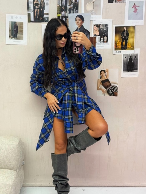 Sukienka flanelowa w kratkę niebieska La Milla