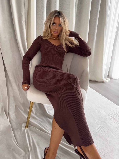 Sukienka z kaszmirem LORDIS czekoladowy brąz By Me