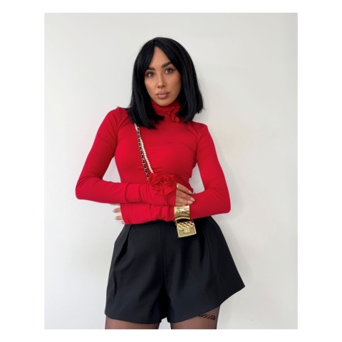 Bluzka golfik z różami 3D czerwona La Milla