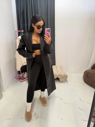 Długi płaszcz ze skóry ekologicznej czarny La Milla