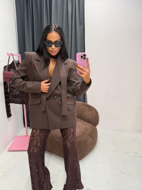 Koronkowe spodnie dzwony brązowe czekoladowe La Milla