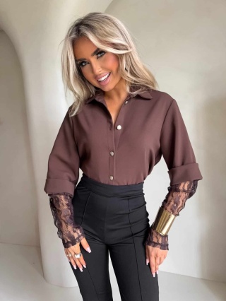 Koszula rękaw KORONKA – czekoladowa By Me