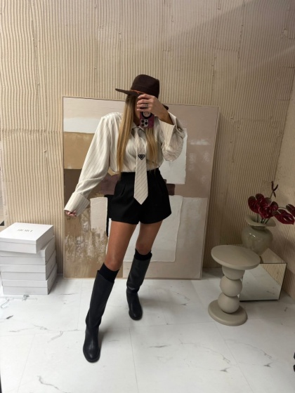 Koszula z krawatem kremowa w paski La Milla