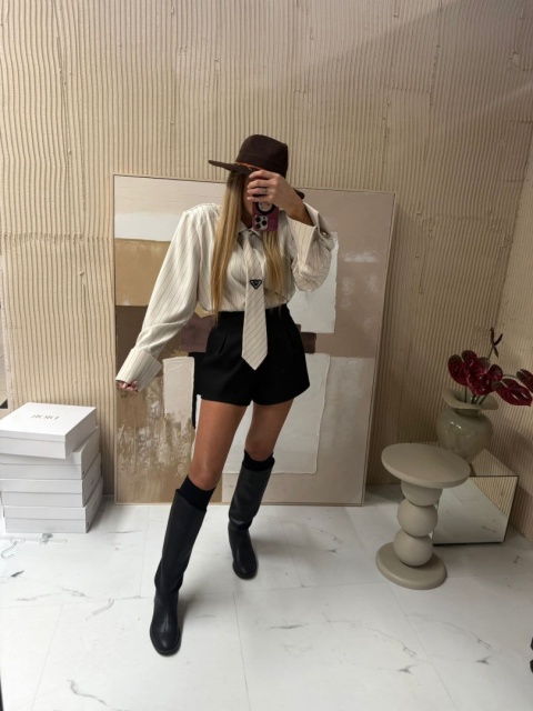 Koszula z krawatem kremowa w paski La Milla