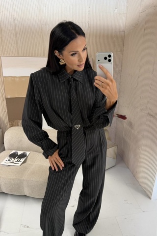 Koszula z krawatem czarna w paski La Milla