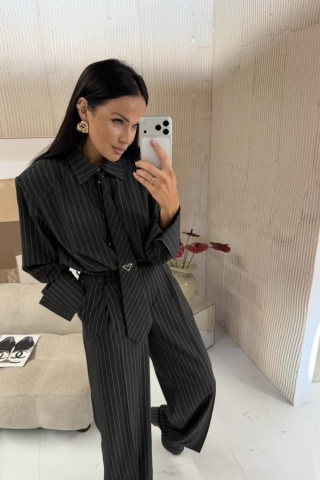 Koszula z krawatem czarna w paski La Milla