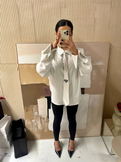 Koszula z krawatem biała w paski La Milla