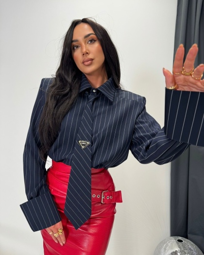 Koszula z krawatem granat w paski La Milla