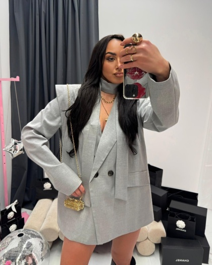 Marynarka oversize z poduszkami WIGILIA jasna szara La Milla