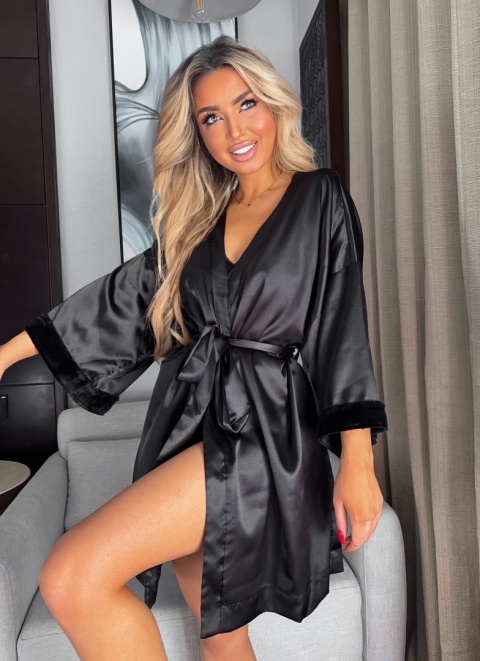 Piżamka - komplet 3 częściowy satynowy czarny La Monne