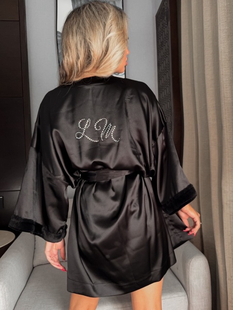 Piżamka - komplet 3 częściowy satynowy czarny La Monne