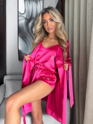 Piżamka - komplet 3 częściowy satynowy fuksja La Monne