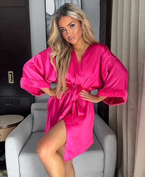 Piżamka - komplet 3 częściowy satynowy fuksja La Monne