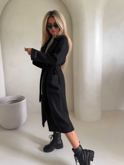 Płaszcz z domieszką wełny BOSS czarny By Me