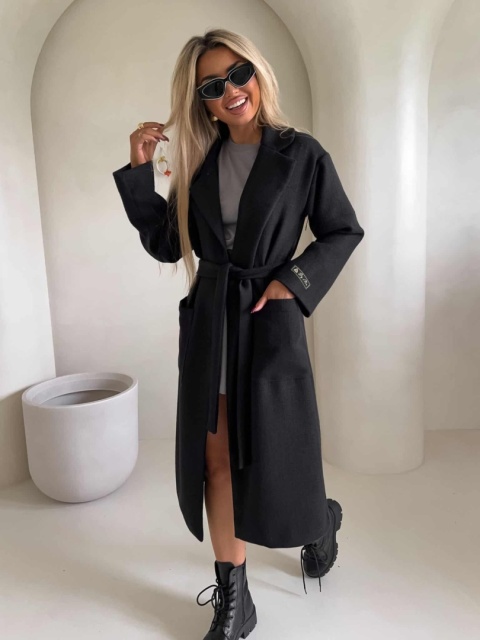 Płaszcz z domieszką wełny BOSS czarny By Me