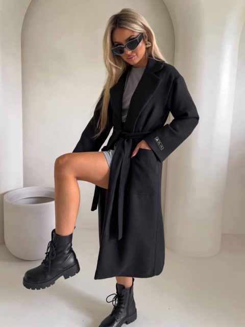 Płaszcz z domieszką wełny BOSS czarny By Me