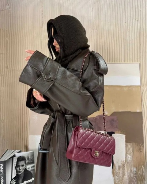 Płaszcz z klapami eko skóra czekoladowy La Milla