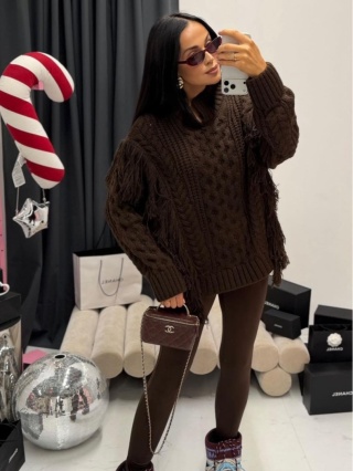 Sweter z frędzlami brązowy La Milla