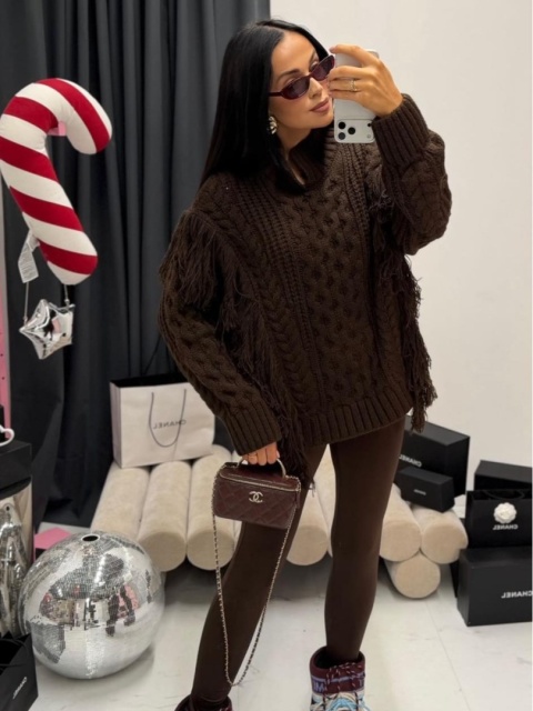 Sweter z frędzlami brązowy La Milla