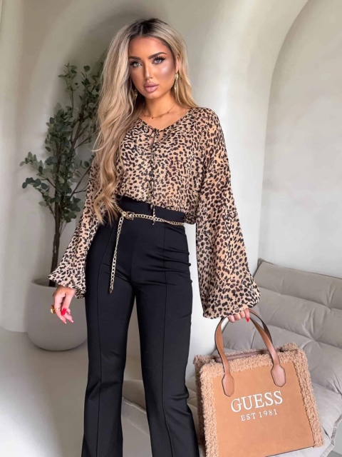 Bluzka LISBONA panterka – beżowo-czarna By Me