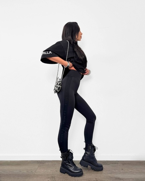 Legginsy czarne z logowaną gumą po długości La Milla