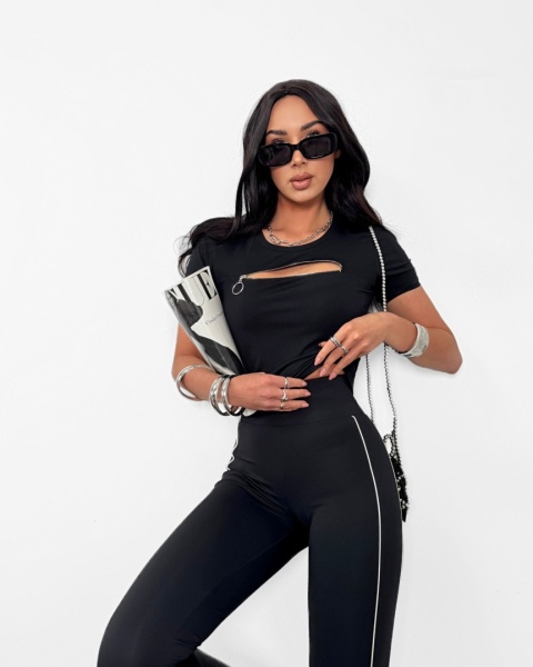 Legginsy czarne z podwójnym lampasem po długości La Milla