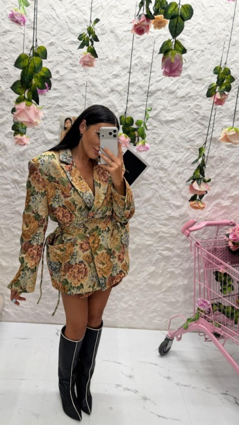 Marynarka żakardowa w kwiaty ROSALIA niebieska La Milla