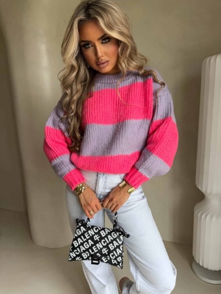 Sweter LEGEND pasy lila koral By Me