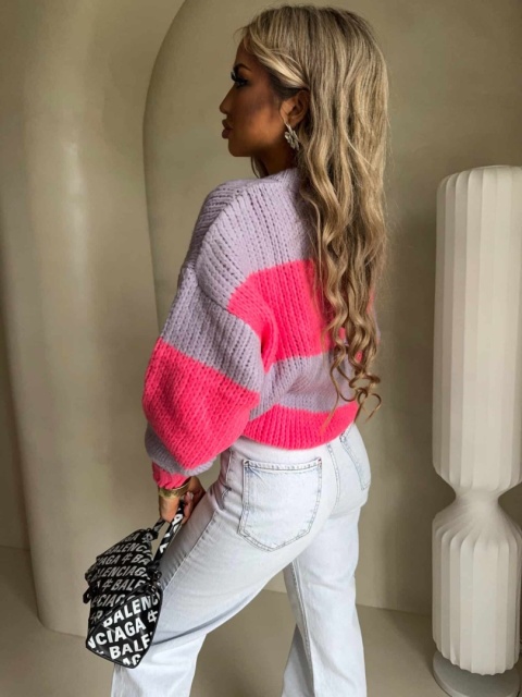 Sweter LEGEND pasy lila koral By Me