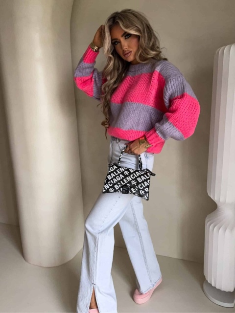 Sweter LEGEND pasy lila koral By Me