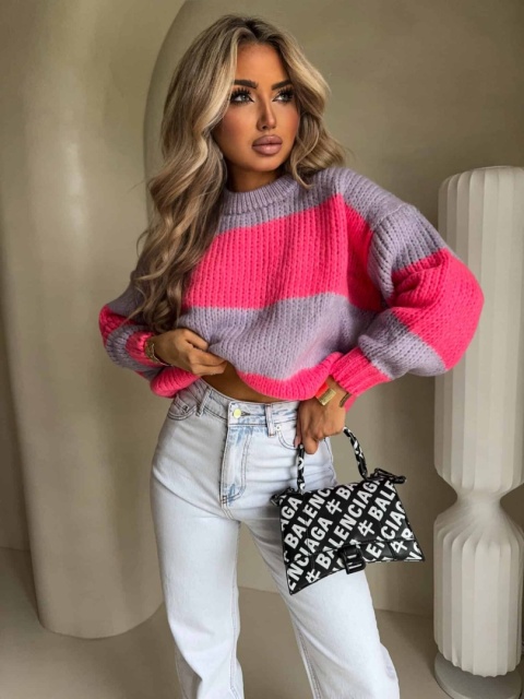 Sweter LEGEND pasy lila koral By Me