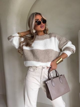 Sweter LEGEND pasy beż ecru By Me