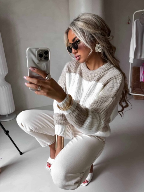 Sweter LEGEND pasy beż ecru By Me