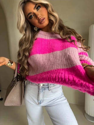 Sweter LEGEND pasy jasny róż - fuksja By Me