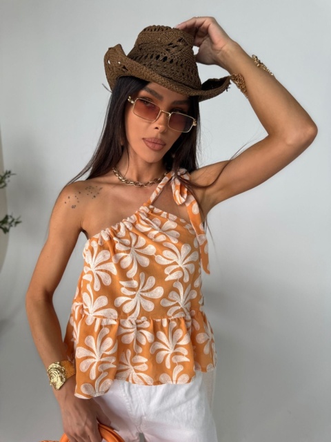 Top FLORAL orange La Manuel