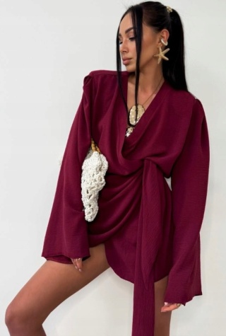Kopertowa sukienka KIMONO bordowa La Milla
