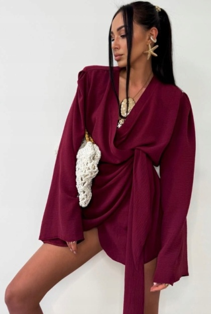 Kopertowa sukienka KIMONO bordowa La Milla