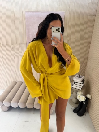 Kopertowa sukienka KIMONO musztardowa żółta La Milla