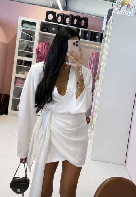 Kopertowa sukienka biała KIMONO La Milla