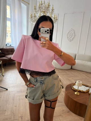Tshirt z koronką różowy La Milla