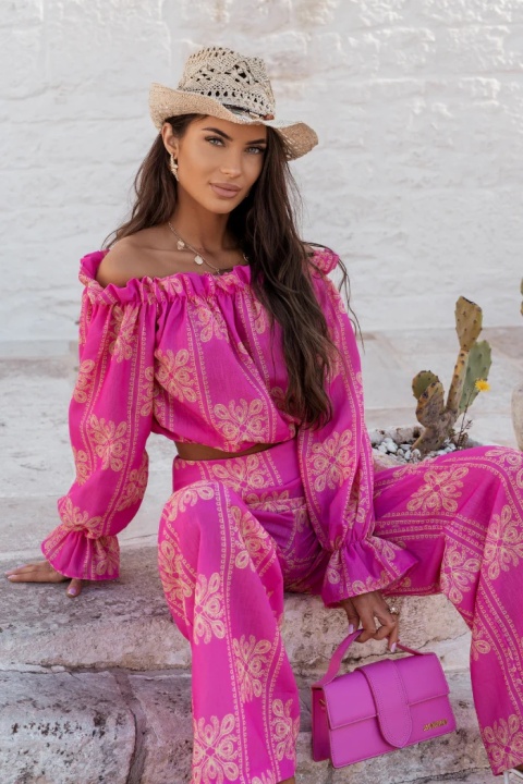 Komplet lniany MIA Ricamo pink La Balancia