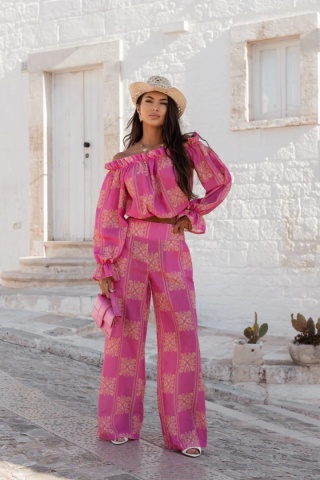 Komplet lniany MIA Ricamo pink La Balancia