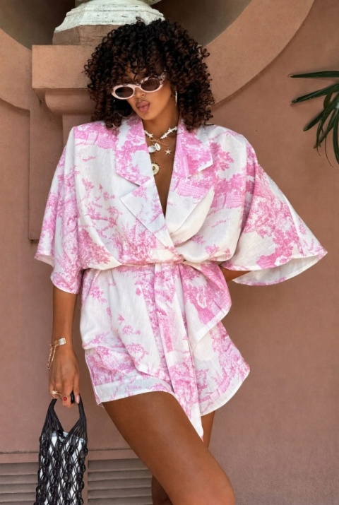 Komplet lniany kimono i szorty d'iorek róż La Milla