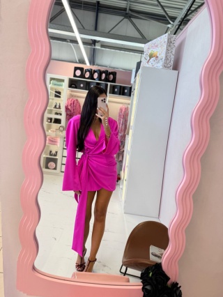 Kopertowa sukienka KIMONO fuksja La Milla