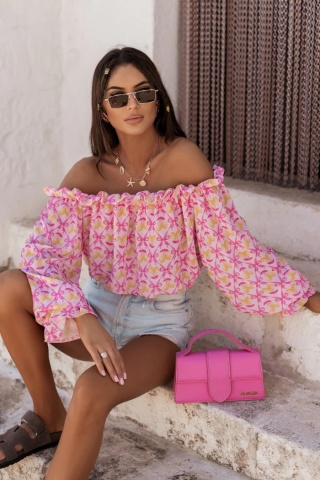 Lniana bluzka hiszpanka MIA pink limones La Balancia